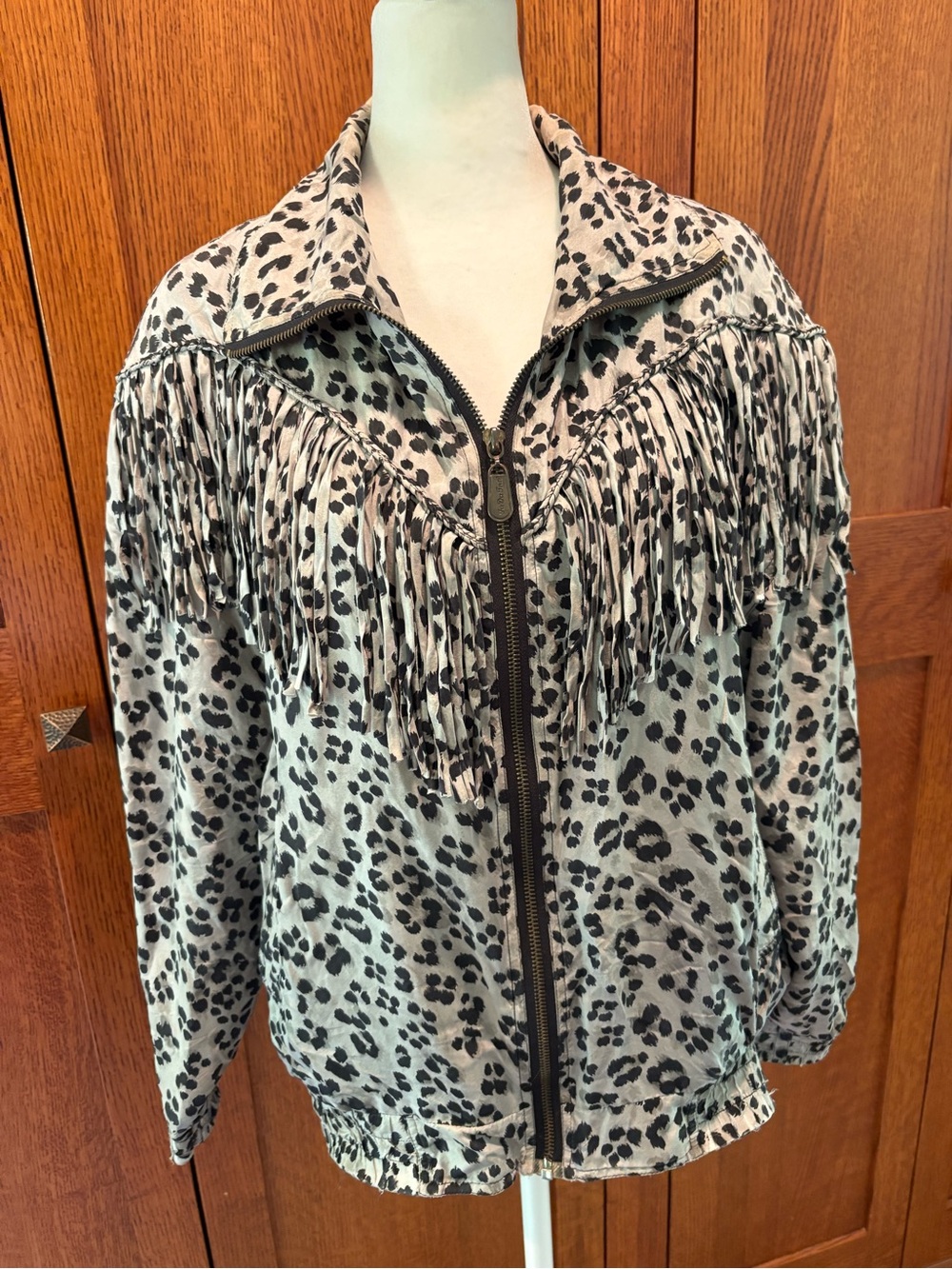 Vintage FUDA INTERNATIONAL 100% SILK JACKET Cheetah Fringe Jacket